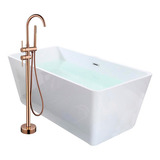 Solana Kit Tina De Baño Blanca Rectangular De Acrílico Slim 150x80x60 Cm + Grifo Independiente Tipo Cuello Cisne Monomando Gold Rose / Kit De Lujo Completo Blanco/goldrose Para Cuarto De Baño