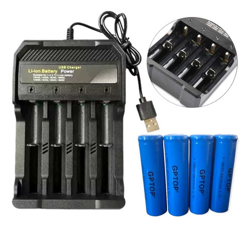 Cargador Baterías 18650 Universal 2000mah 4.2v + 4 Baterias