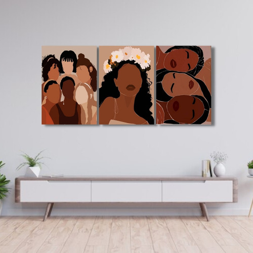 Cuadro Tríptico Decorativo Minimalista Mujeres Colores