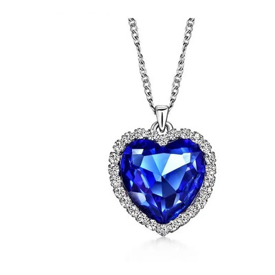 Collar Dije Corazón Océano Modelo Titanic Acero Inoxidable Azul