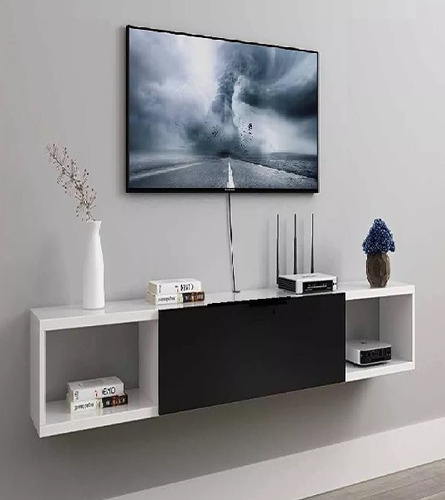 Mueble Tv Flotante O Mesa Tv Moderna Negro Slim 90cm Moderno