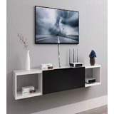 Mueble Tv Flotante O Mesa Tv Moderna Negro Slim 90cm Moderno