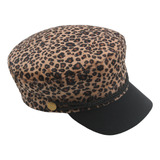 Gorra De Boina Con Estampado De Leopardo, Retro, Plana, Azul