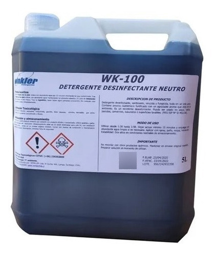 Desinfectante Neutro Wk-100 5 Litros Reg. Isp X 4 Unidades
