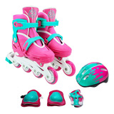 Patins Infantil 4 Rodas Inline Rosa - Tam 34-37