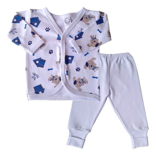 Kit 2 Peças -  Casaco Estampado + Calça Lisa Bebê Algodão