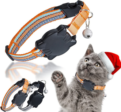 Collar Porta Rastreador Para Mascotas + Campanilla - Naranja