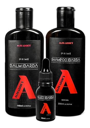 Kit Para Barba - 1 Balm + 1 Óleo + 1 Shampoo Barba Alfalooks