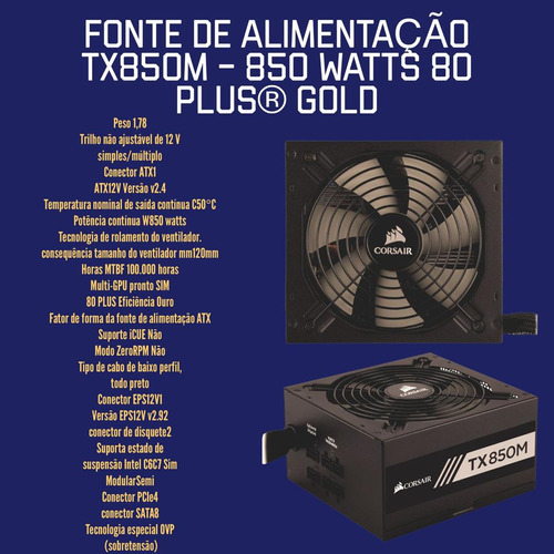 Fonte Alimentação P/pc Corsair 850 Gold - Pronta Entrega