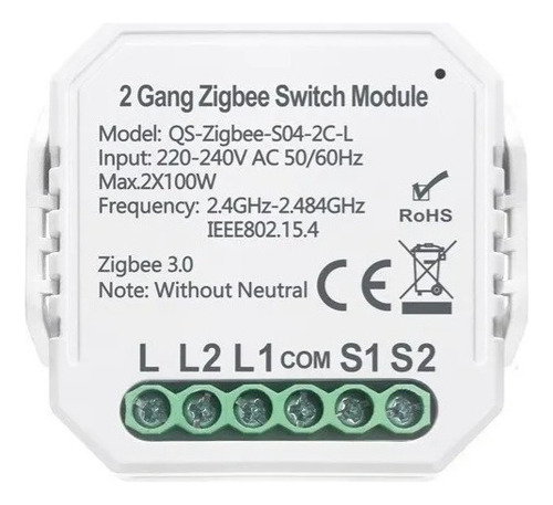 Modulo Interruptor Zigbee Vhome Sin Neutro 2 Ch O 924 Vshop