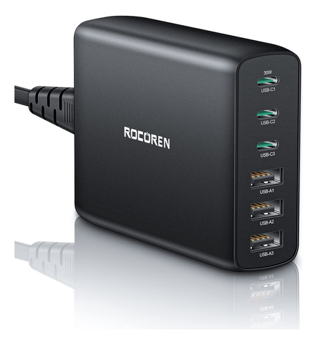 Cargador Usb C Rocoren 100w 6 Puertos Pd3.0 Qc4.0 Estación