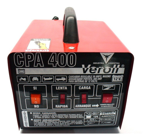 Cargador/arrancador Cpa400 30/400 Amp 12v C/ Control Ind Arg