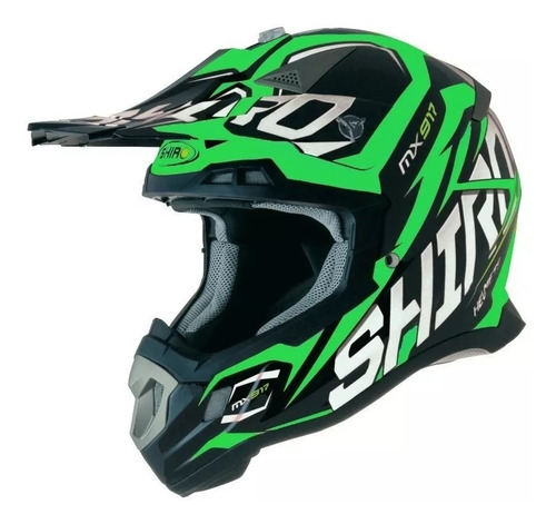 Casco Shiro Cross Mod. Mx917 Verde Y Negro T.xxl Antrax