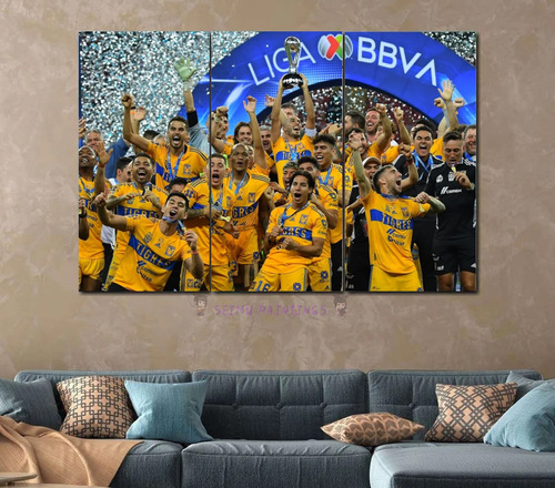 3 Cuadros Canvas Tigres Campeon 2023 Liga Mex Futbol 120x80