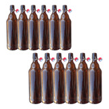 12 Botellas De Vidrio Ambar + Tapón Mecánico 1000ml