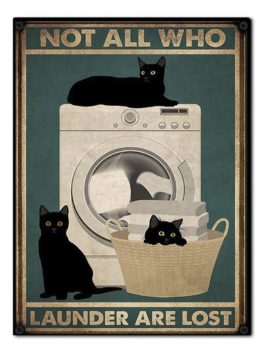 #980 - Cuadro Vintage Gatos Lavadero Laundry Poster No Chapa