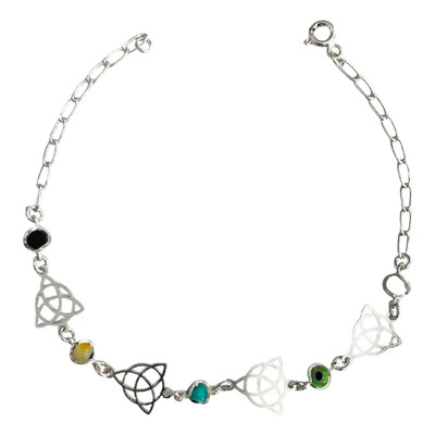 Pulsera Ajustable Triqueta Grande Ojo Turco Plata Ley 925 Color Multicolor Diámetro 7 cm Largo 18 cm | Envío gratis