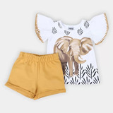 Conjunto Infantil Nanai Blusa +shorts Moletom Elefantes