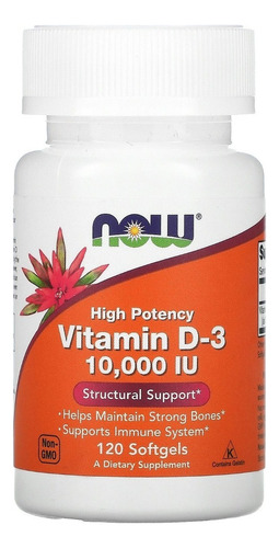 Now Foods Vitamina D3 De Alta Potencia 10.000 Ui 120caps Sin Sabor