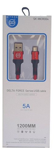 Cable Usb A Micro Usb Telado Colores Ultra Rapido Ditron 1mt Color Rojo