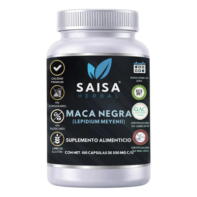 Maca Negra Peruana Orgánica | 100 Cápsulas | Saisa Herbal | Suplemento Alimenticio Calidad Premium | Energía, Vitalidad y Libido Natural | Vitaminas | Meses sin interés