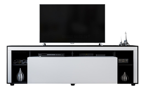 Mueble Rack De Tv Puerta Batiente Y Estantes. 190cm Largo