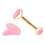 Rodillo Facial  Vicky Jade Roller, Cuarzo Rosa Y Gua Sha Se