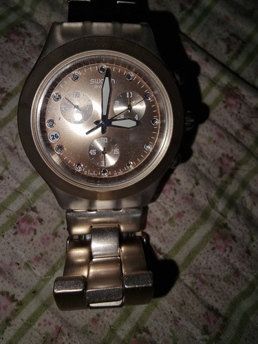Reloj Swatch Metal Y Stras Swarovsky Dorado