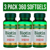 Rápida Absorción Biotina 10,000 Mcg Total 360 Caps 3 Pack 