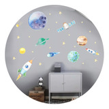 Vinilo Decorativo Infantil Espacial Naves Planetas