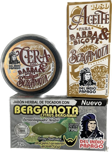Aceite, Cera Y Jabón De Bergamota Para Barba Y Bigote Kit