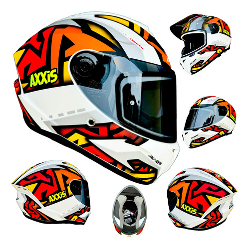 Casco Moto Blanco Rojo Naranja Axxis Certificado Ece 2206 Rc