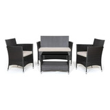 Set De Muebles De Patio Rattan 4 Piezas Con Cojines Resisten