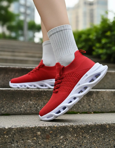Tenis Sneakers Licra Tipo Calcetin Unisex Hombre Mujer Rojo