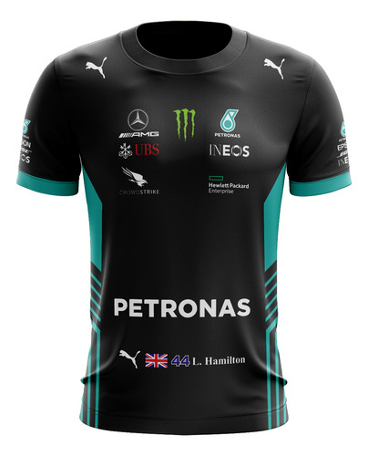 Camisa Dry Fit Uv50+ Mercedes Hamilton Preta 2022 F1