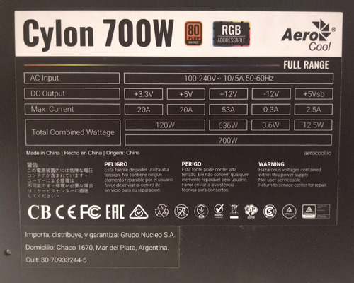 Fuente Aerocool Cyclon 700w P/reparar Ó Repuestos - C/caja
