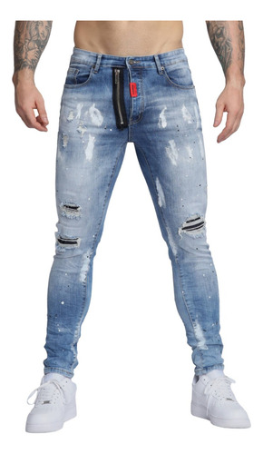 Logeqi® Jeans Rasgados Y Salpicados Vintage Para Hombre