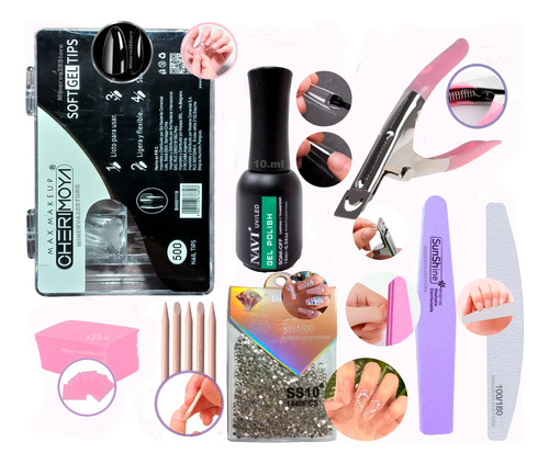 Kit Uñas Soft Gel Tips Cherimoya X500u Kapping Gel, Limas 