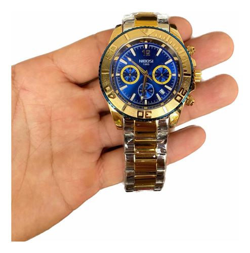 Relógio Masculino Dourado Prata Nibosi Cronógrafo Frete Grts
