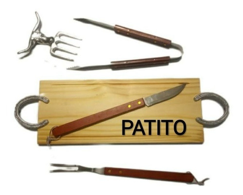 Juego Asador Set Parrillero Tabla Personalizada Madera Logo 