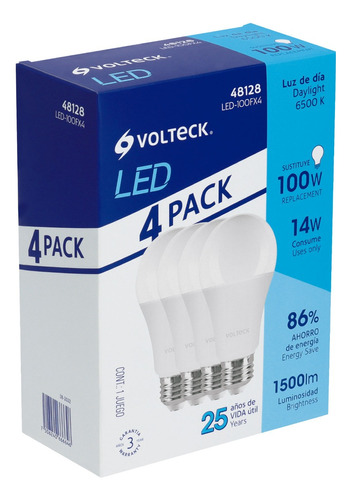 Pack 4 Lámparas De Led A19 14w Luz De Día, Volteck  48128