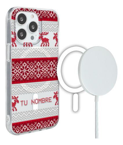 Funda Para iPhone Magsafe Nombre Ugly Sweater Navideño Rojo