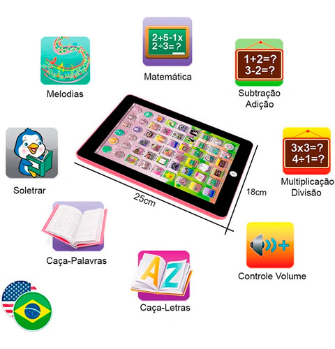 Tablet Interativo Infantil Crianças Bilingue Educativo Lousa