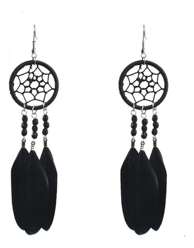 Aretes Atrapasueños Largos Pendientes Con Plumas Negras