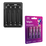 Carregador Pilha Aa/aaa Type-c + 4 Pilhas Aa 2700 Mah Elgin