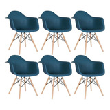 6 Cadeiras  Eames Wood Daw Com Braços Jantar Cozinha Cores Estrutura Da Cadeira Azul-petróleo
