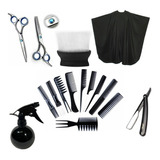 Kit Set Peluqueria Tijeras Peines Navaja Brocha Rociador