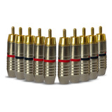 Kit Com 10 Conectores / Plugs Rca 6mm (ponta Banhada A Ouro)