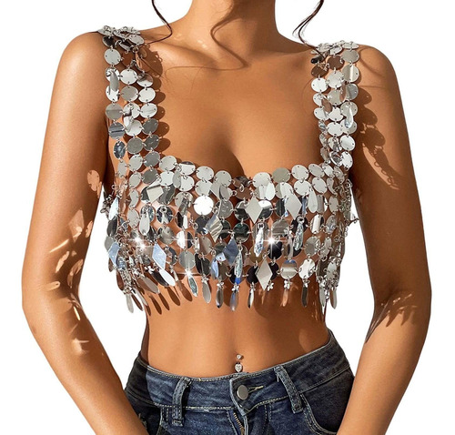 Lentejuelas Crop Top Crop Halter Top Y2k Mujeres Camisola