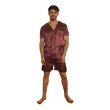 Pijama Hombre Seda Boselli Manga Corta Bermuda Verano